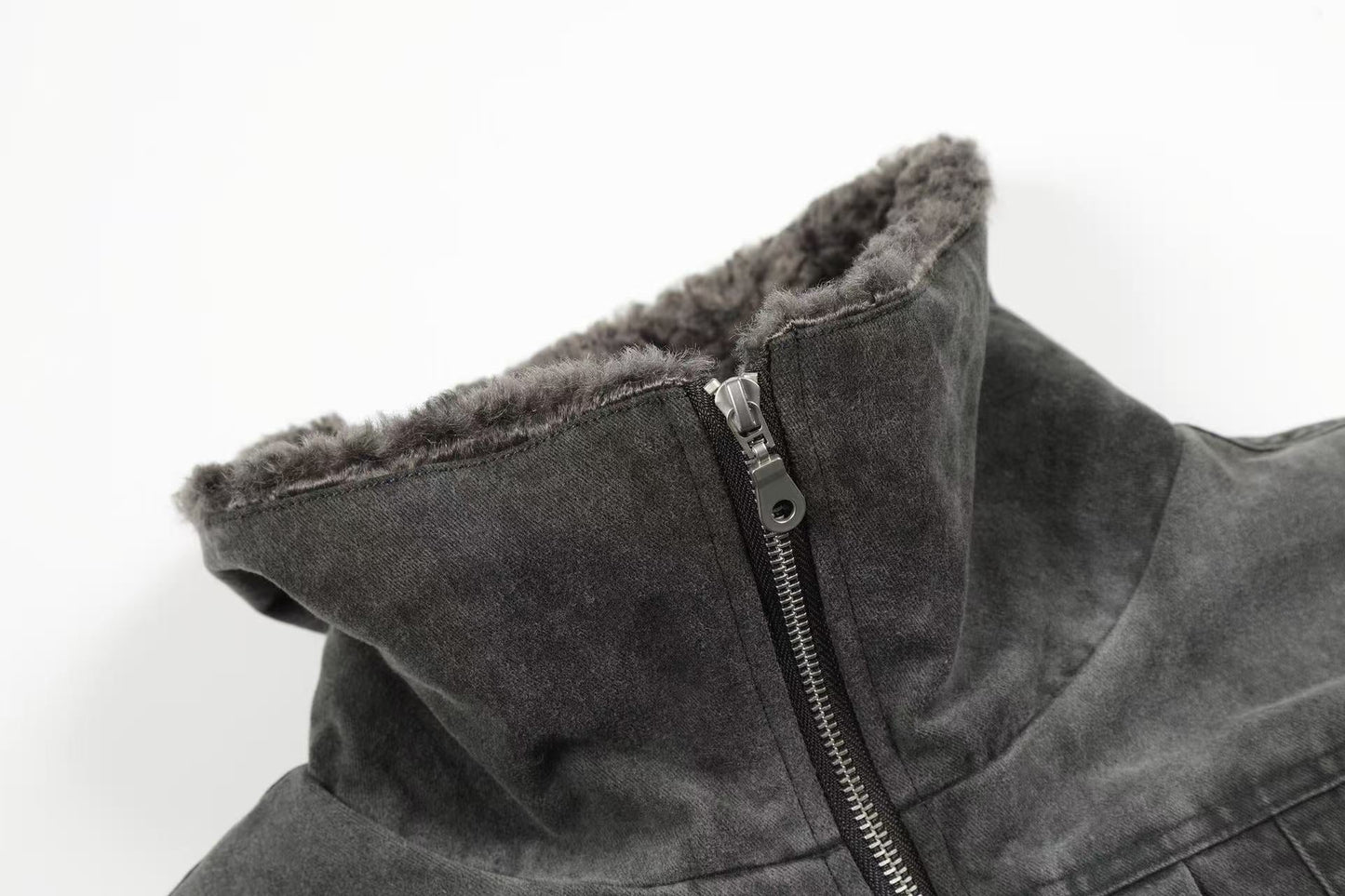 Vintage Washed Suede-Lined Thick Bomber Jacket