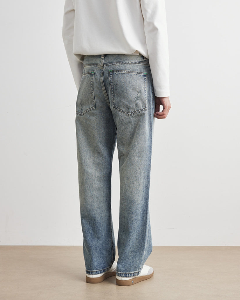 Stonewashed Straight-Leg Denim Jeans