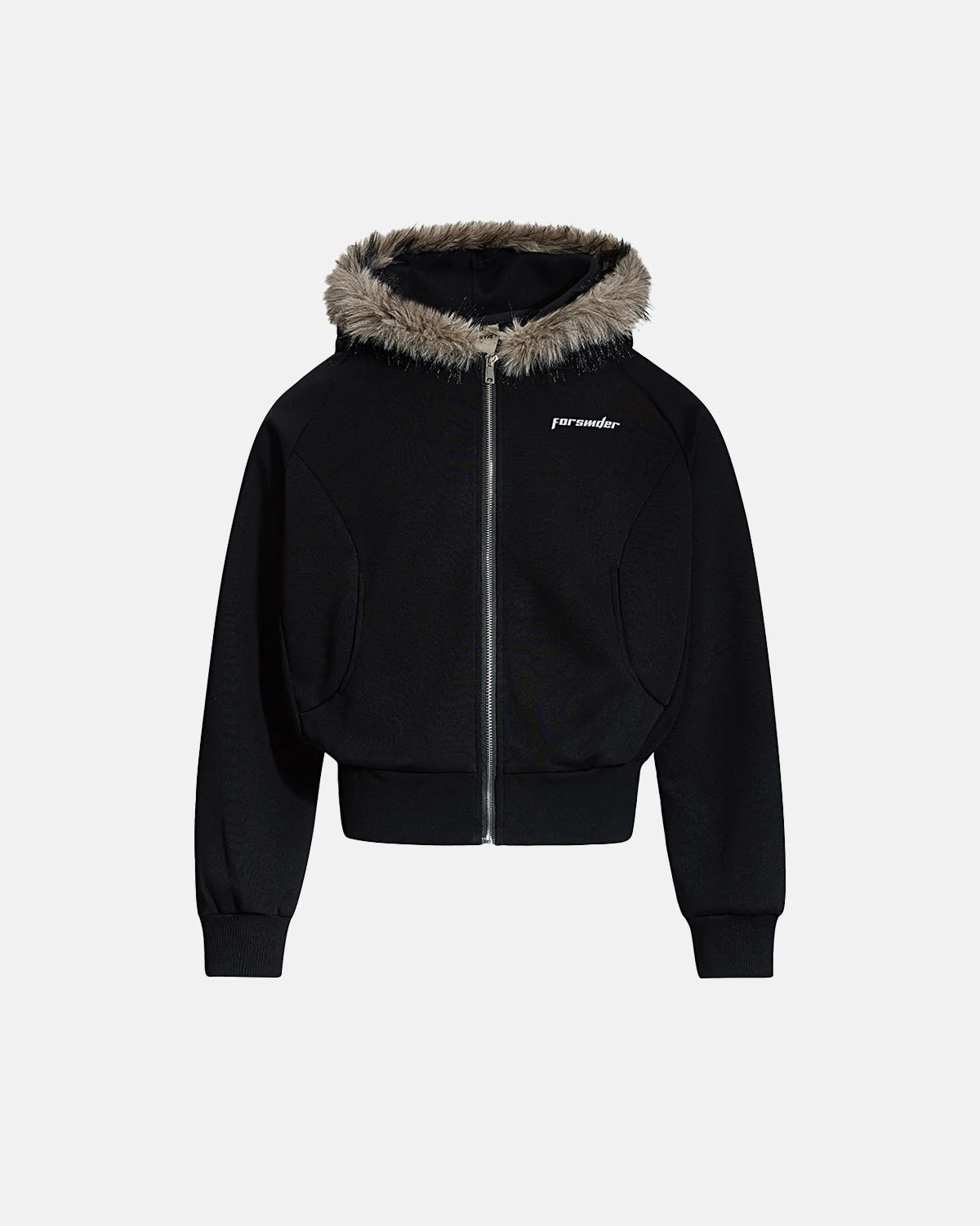 Cropped Faux Fur Zip Hoodie