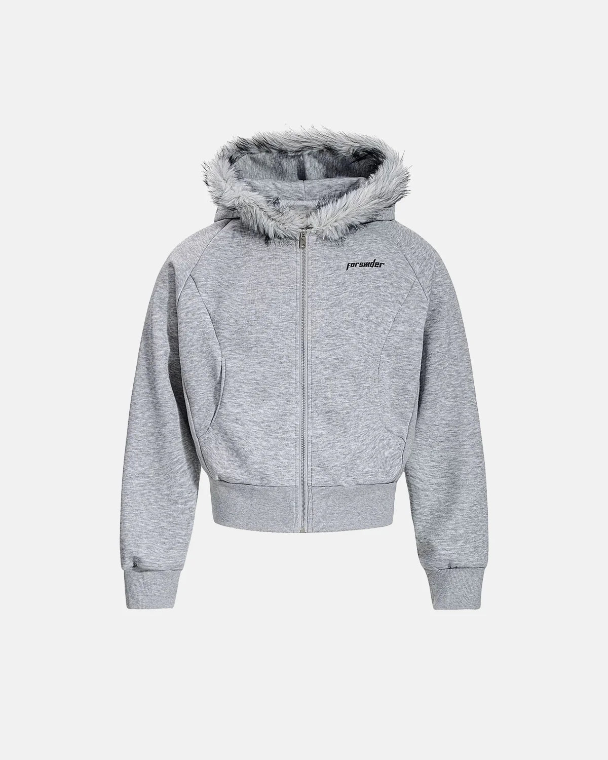 Cropped Faux Fur Zip Hoodie