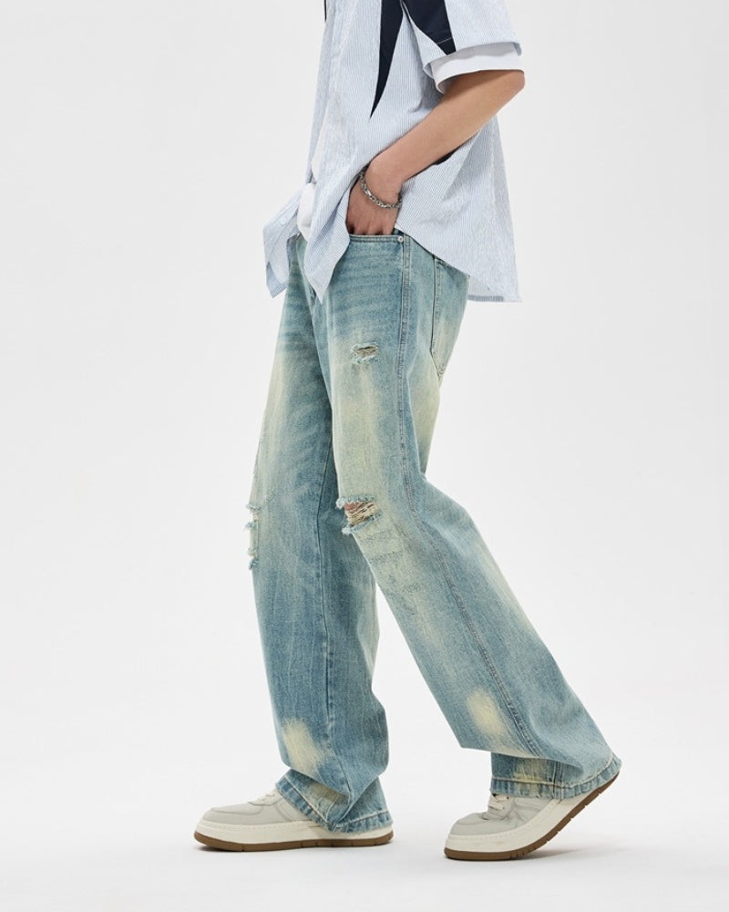 Vintage Distressed Wide-Leg Jeans