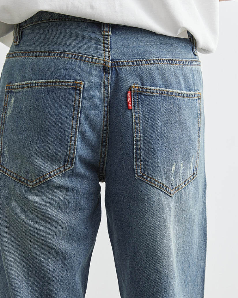 Vintage Wash Straight-Leg Denim Jeans