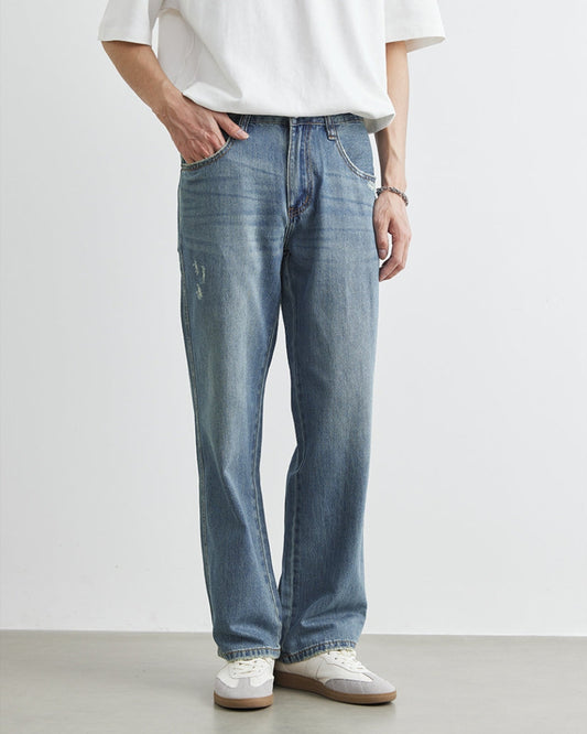 Vintage Wash Straight-Leg Denim Jeans