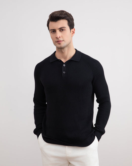 Black English Rib Polo Shirt