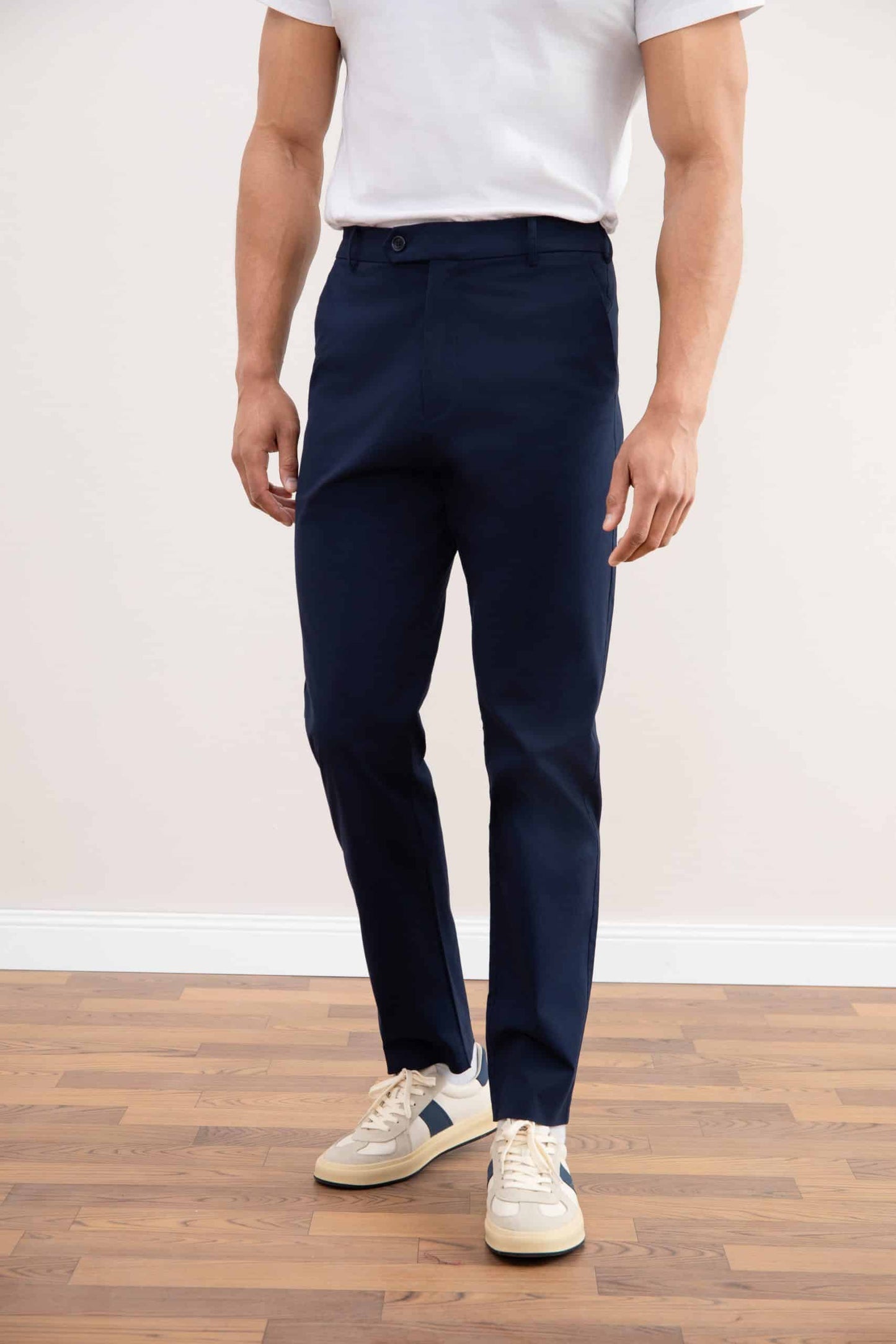 Blue Straight-Leg Pleated Trousers