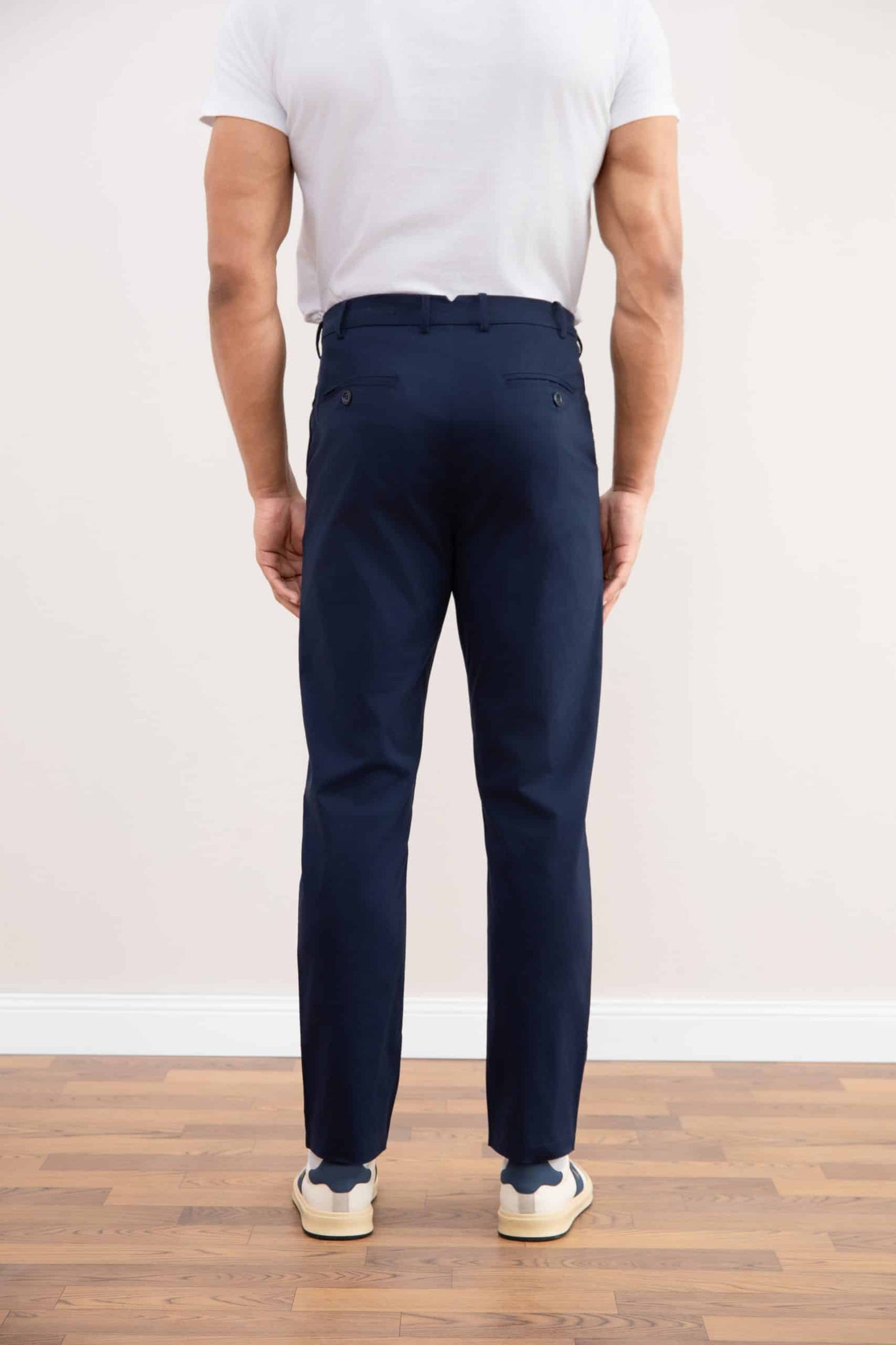 Blue Straight-Leg Pleated Trousers
