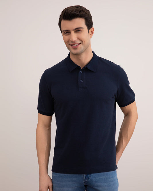 Navy Cotton-Piqué Polo Shirt
