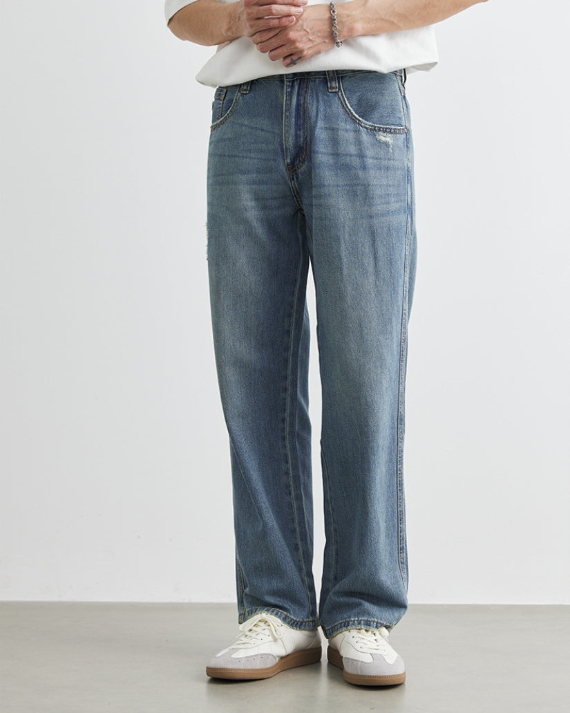 Vintage Wash Straight-Leg Denim Jeans
