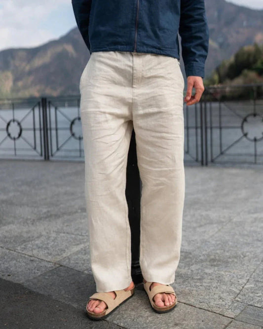 Beige Classic Baggy Linen Pants