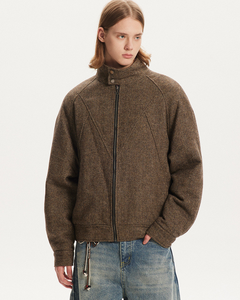 High‑Neck Wool Zip Jacket