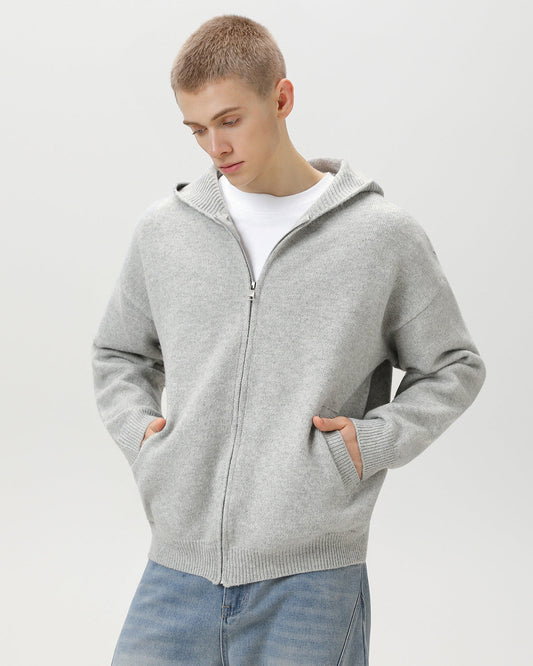 Minimalist Zip-Up Wool Blend Hoodie Cardigan